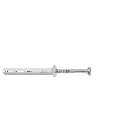 Cheville à frapper nylon NP 6-50 avec collerette plate + vis à tête fraisée zinguée - Boite de 50 - CELO - 9650NP