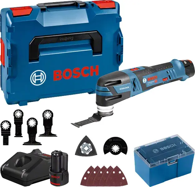 Découpeur-ponceur BOSCH GOP 12V 28 - 2 batteries 12V 3.0 Ah, chargeur, coffret + 6 lames de scies et 5 abrasifs - 06018B5006