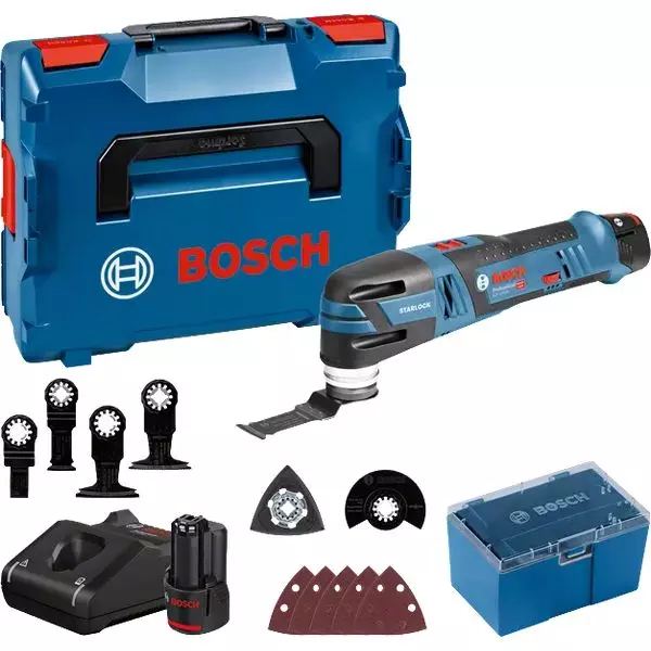 Découpeur-ponceur BOSCH GOP 12V 28 - 2 batteries 12V 3.0 Ah, chargeur, coffret + 6 lames de scies et 5 abrasifs - 06018B5006 Découpeur-ponceur BOSCH GOP 12V 28 - 2 batteries 12V 3.0 Ah, chargeur, coffret + 6 lames de scies et 5 abrasifs - 06018B5006