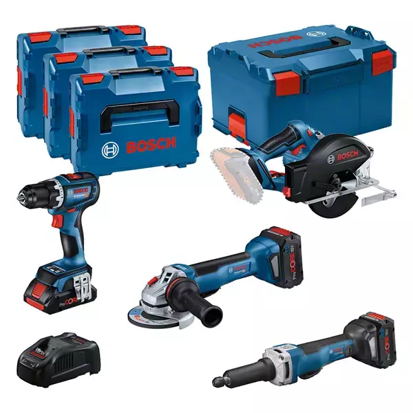 KIT 4 Outils GSR/GWS/GKM/GGS - BOSCH - avec 1 x ProCore 18V 4.0Ah + 2 x ProCore 18V 5.5Ah - chargeur - L-BOXX - 0615990N3A