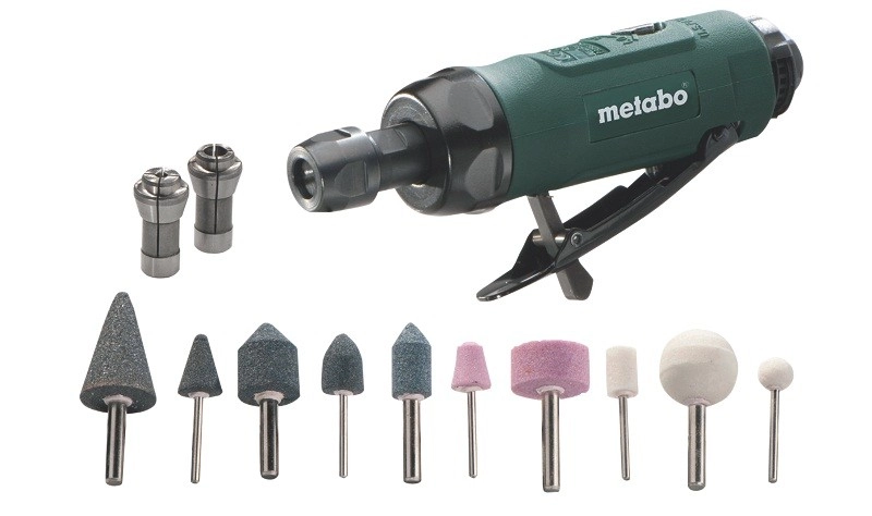 Meuleuse droite à air comprimé METABO DG 25 Set + 5 meules sur tige -  6.04116.50 