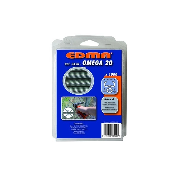Agrafes Omega 20 EDMA - Galva A - 1000 pièces - 420 Agrafes Omega 20 EDMA - Galva A - 1000 pièces - 420