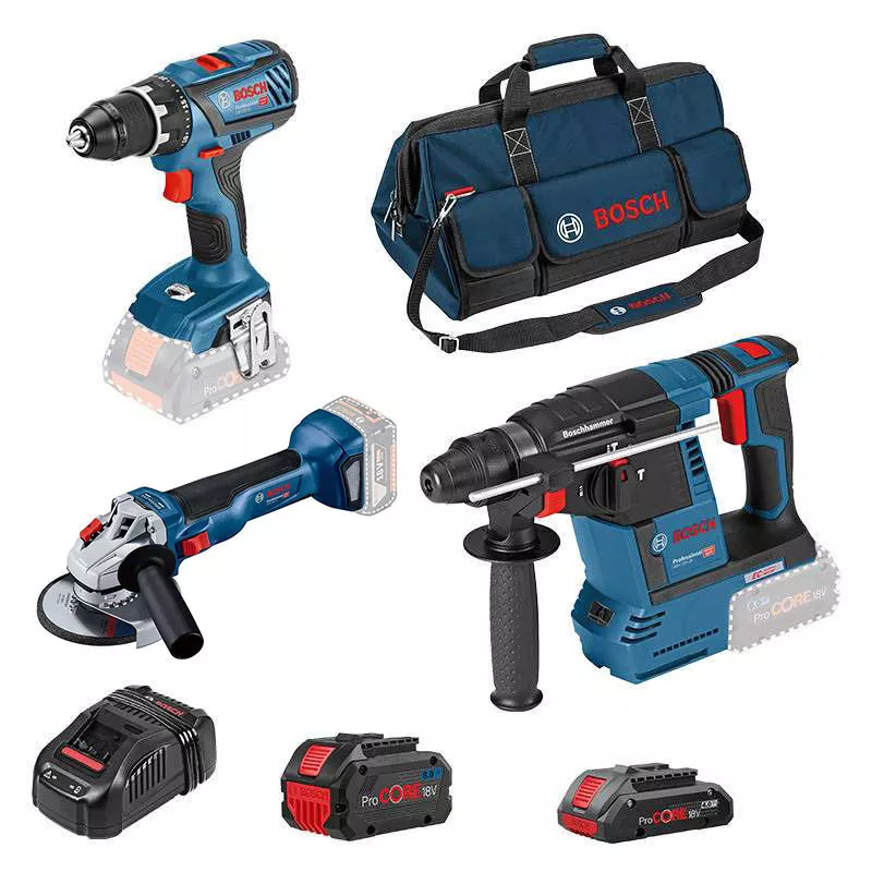 Pack 3 outils - Visseuse + Meuleuse + Perforateur -BOSCH Professional - avec une batteries 18v 8.0AH et une 18V 4.0Ah - Chargeur - sac de transport - 0615990M3C