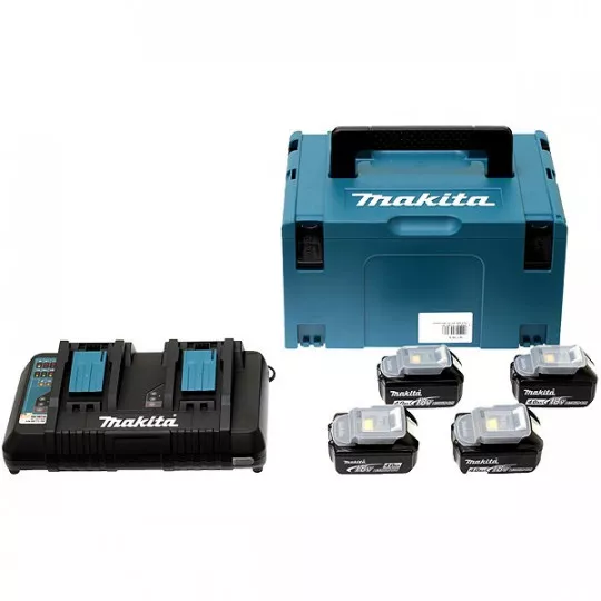 Pack 4 batteries LXT 18v 4.0Ah - MAKITA - chargeur double - MakPac -197503-4 Pack 4 batteries LXT 18v 4.0Ah - MAKITA - chargeur double - MakPac -197503-4