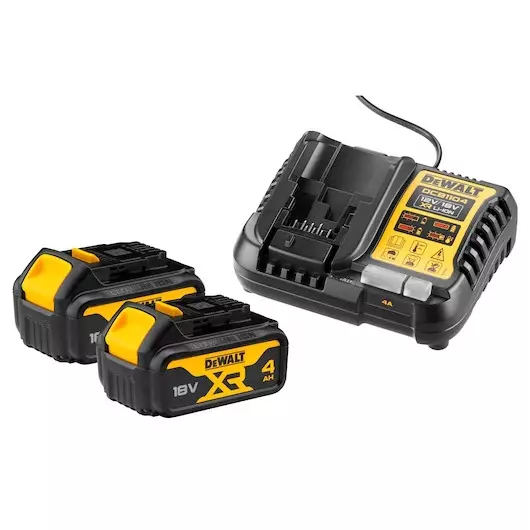 Pack 2 batteries DEWALT XR 18V 4Ah Li-Ion + chargeur - DCB1104M2-QW Pack 2 batteries DEWALT XR 18V 4Ah Li-Ion + chargeur - DCB1104M2-QW