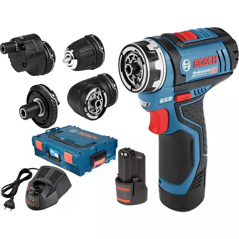 Perceuse/Visseuse GSR 12 V-15 FC - Multifonction FlexiClick SET - BOSCH - avec 2 batteries 12V 2.0 Ah + 4 Accessoires - 06019F6000 Perceuse/Visseuse GSR 12 V-15 FC - Multifonction FlexiClick SET - BOSCH - avec 2 batteries 12V 2.0 Ah + 4 Accessoires - 06019F6000