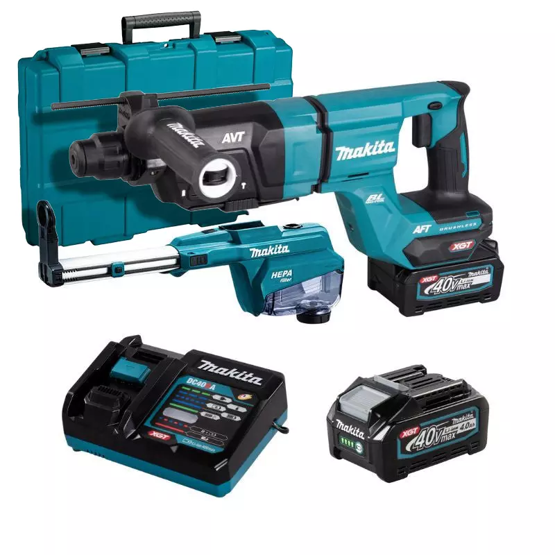 Perforateur-burineur SDS-PLUS 40V max - 28 mm XGT avec kit d'aspiration - MAKITA - avec 2 batteries 40V 4.0Ah - chargeur - coffret - HR007GM202 Perforateur-burineur SDS-PLUS 40V max - 28 mm XGT avec kit d'aspiration - MAKITA - avec 2 batteries 40V 4.0Ah - chargeur - coffret - HR007GM202