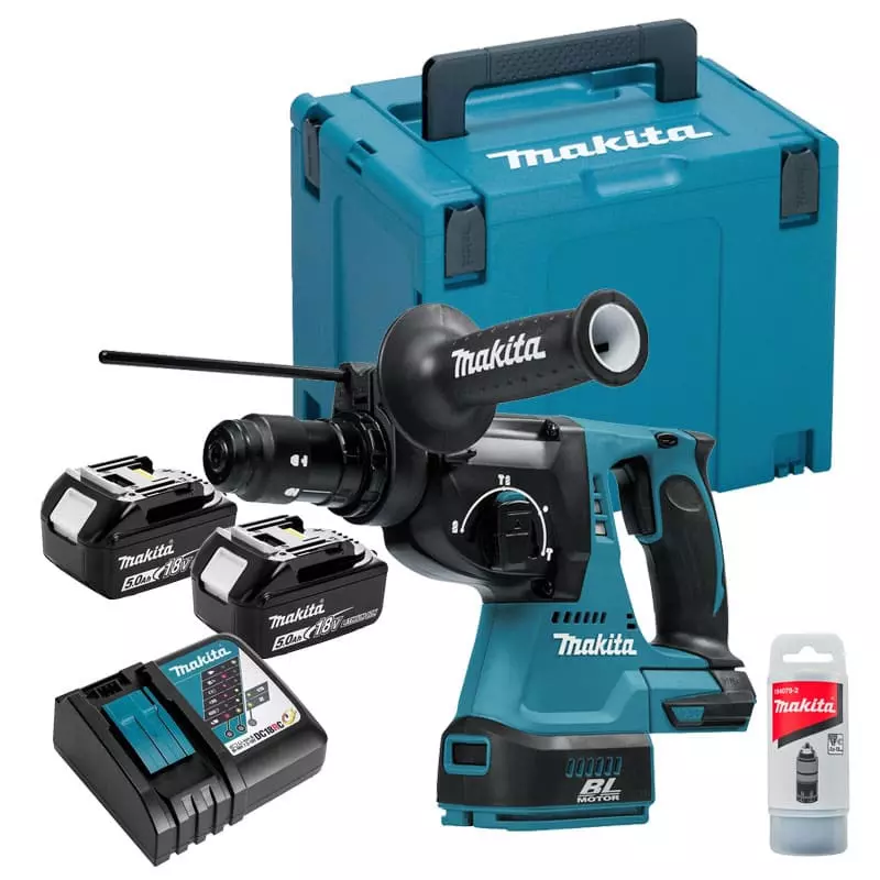 Perfo-burineur SDS-Plus LXT - MAKITA - avec 2 batteries 18V 5.0Ah, en coffret avec poignée - DHR243RTJ Perfo-burineur SDS-Plus LXT - MAKITA - avec 2 batteries 18V 5.0Ah, en coffret avec poignée - DHR243RTJ