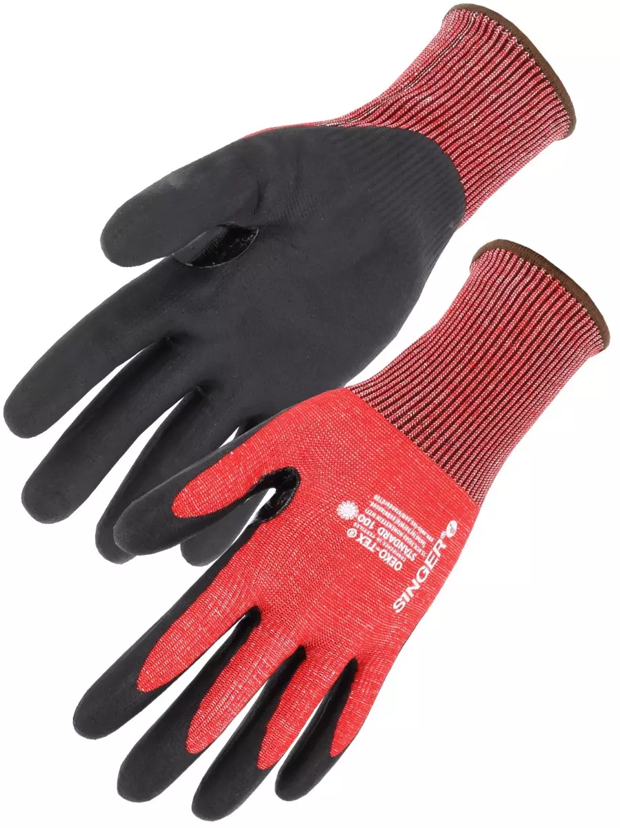 Gant nitrile mousse. Coupure D. SupportPEHD. Dos non enduit. - SINGER -  PHD50RED