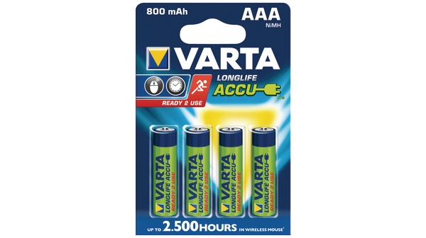 Pile rechargeable AAA 800 mAh Nimh VARTA - préchargées - pack de 4 - 56703101404