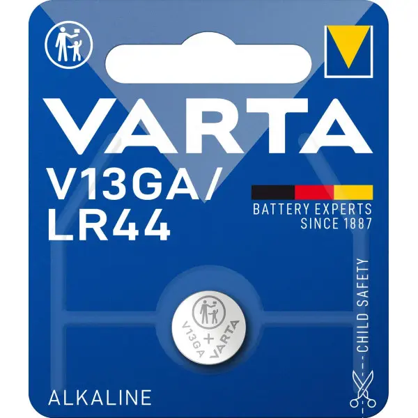 Pile bouton alcaline V13GA / LR44 - 1,5 V - 1 pièce - Blister - VARTA - 546630