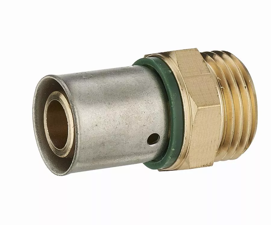 Raccord droit à sertir profil TH pour tube PER NOYON & THIEBAULT - Ø 16 mm à visser mâle M1/2' (15x21) Bague à sertir en inox  - 3786-1516L1