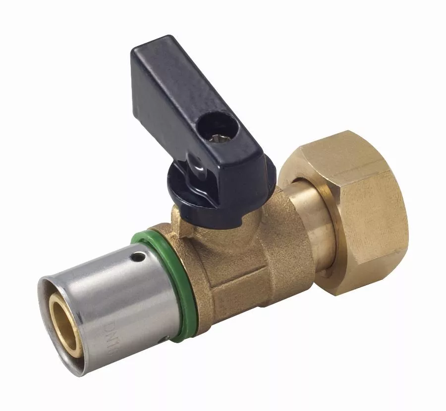 Mini vanne 1/4 tour à sertir profil TH sur tube PER NOYON & THIEBAULT - Ø 16 mm à visser femelle écrou libre F1/2' (15x21) Bague à sertir en inox  - 2721-1516L1