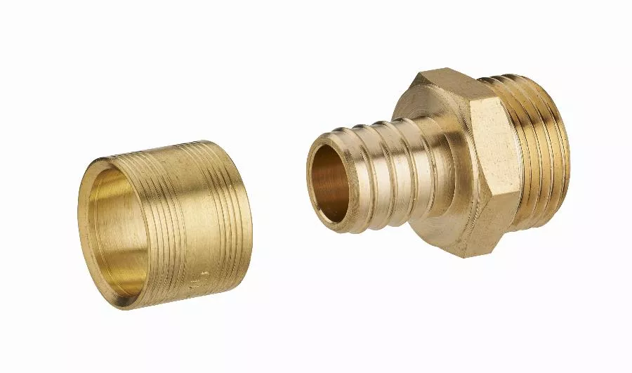 Raccord droit à glissement pour tube PER NOYON & THIEBAULT - Ø 16 mm à visser mâle M1/2' (15x21) Bague en laiton - 3186-1516L1