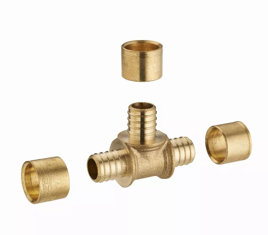Té égal à glissement pour tube PER NOYON & THIEBAULT - Ø 16 mm Bague en laiton - 3190-16L1