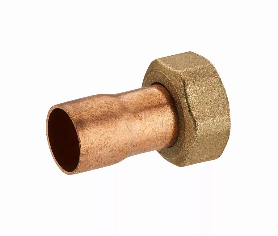 Raccord 2 pièces droit laiton à visser femelle écrou prisonnier F3/8 (12x17) / cuivre à souder NOYON & THIEBAULT - Ø 10 mm - 777-1210L1