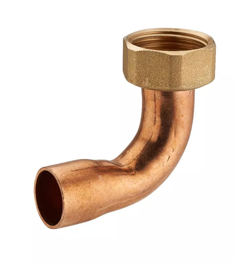 Raccord 2 pièces coudé laiton à visser femelle écrou prisonnier F3/4' (20x27) / cuivre à souder NOYON & THIEBAULT - Ø 14 mm - 778-2014L1