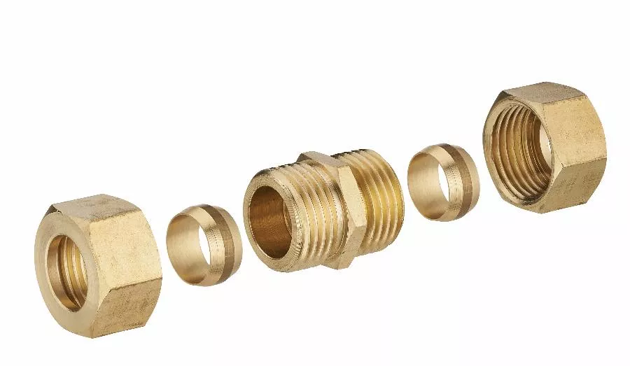 Jonction laiton bicone égale pour tube cuivre NOYON & THIEBAULT - Ø 14 mm - 414-14L1