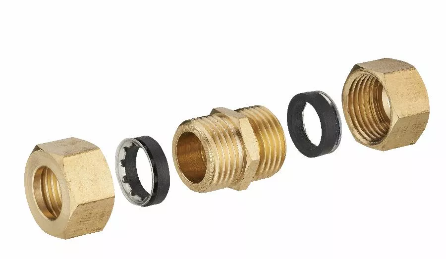 Jonction laiton à joint mixte égale pour tube cuivre NOYON & THIEBAULT - Ø 14 mm - 414G-14L1