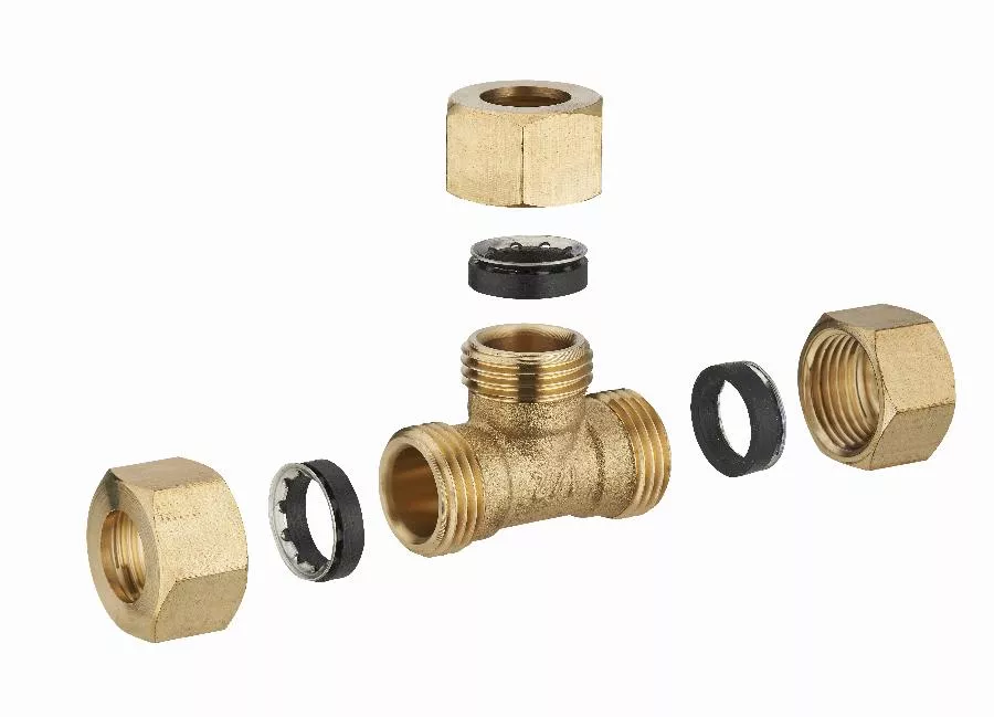 Té laiton à joint mixte égal pour tube cuivre NOYON & THIEBAULT - Ø 14 mm - 512G-14L1