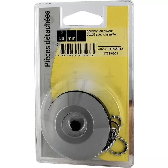 Bouchon caoutchouc enjoliveur inox NOYON Ø37 x 40 Chaînette 400 mm - 33328 Bouchon caoutchouc enjoliveur inox NOYON Ø37 x 40 Chaînette 400 mm - 33328