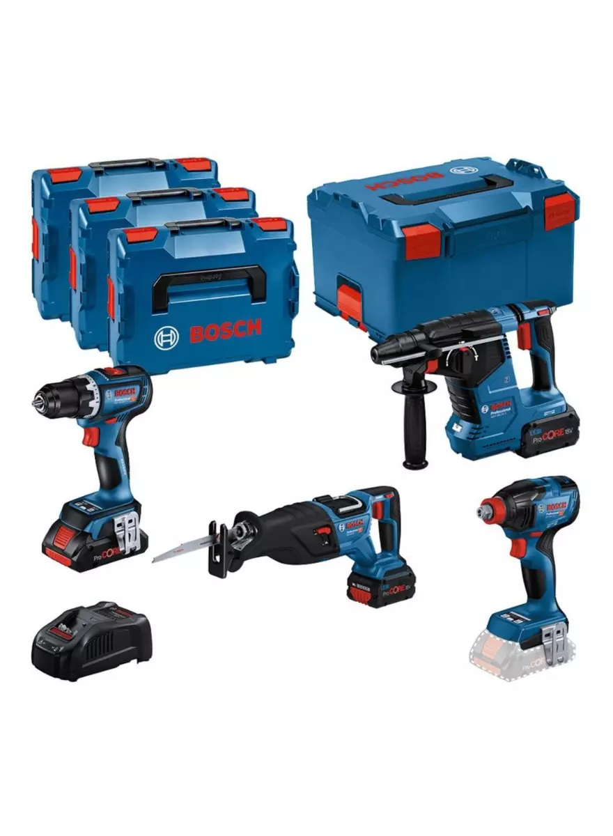 KIT 4 Outils 18V GSR/GDX/GBH/GSA - BOSCH - avec batteire 1 x ProCore 18V 4.0Ah - 2 x ProCore 18V 5.5Ah - Chargeur - L-Boxx - 0615990N37 KIT 4 Outils 18V GSR/GDX/GBH/GSA - BOSCH - avec batteire 1 x ProCore 18V 4.0Ah - 2 x ProCore 18V 5.5Ah - Chargeur - L-Boxx - 0615990N37