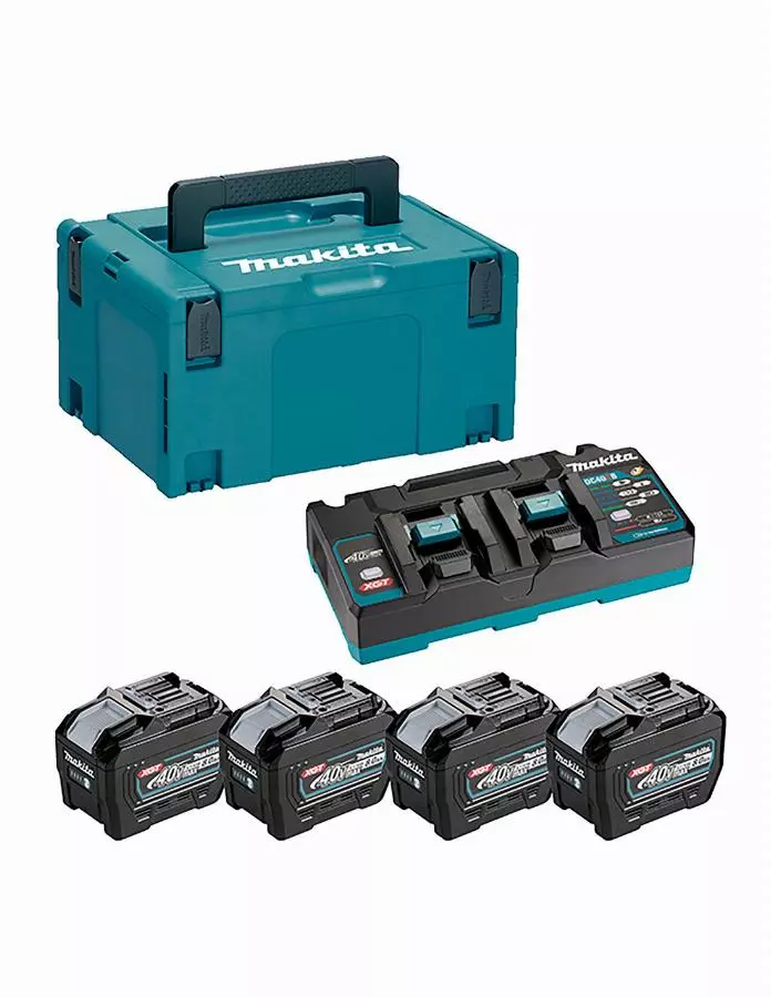 Makita 40V Li-ion MAX Set de 4 batteries 8.0Ah - Chargeur - Mbox - 1910A8-3 Makita 40V Li-ion MAX Set de 4 batteries 8.0Ah - Chargeur - Mbox - 1910A8-3
