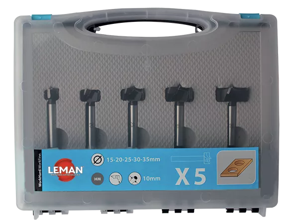 Coffret de 5 mèches à façonner à fond plat LEMAN HM D. 15,20,25,30,35 mm Q. 10 mm - 100.700.05 Coffret de 5 mèches à façonner à fond plat LEMAN HM D. 15,20,25,30,35 mm Q. 10 mm - 100.700.05