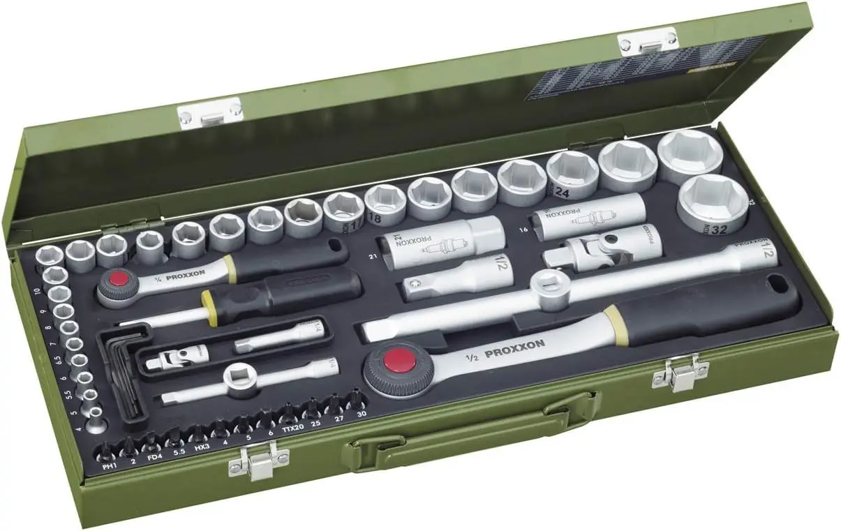 Coffret douilles complet avec cliquet 1/4" et 1/2" (56 pièces) - PROXXON - 23040