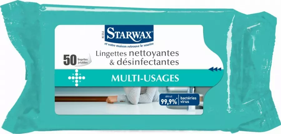 Lingettes STARWAX nettoyantes désinfectantes multiusage - Sachet de 50