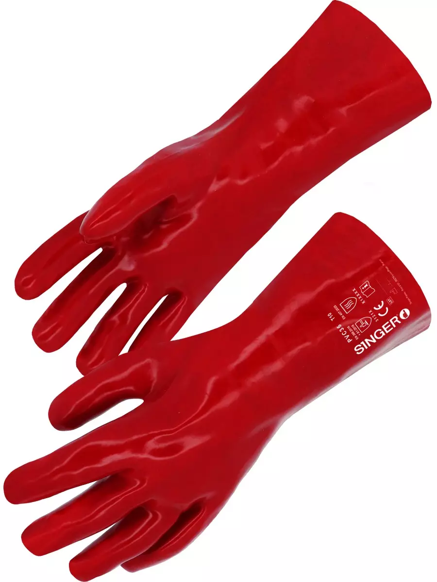 Gants de protection en PVC sur support coton. 350 mm. SINGER - taille 9-10 - PVC35