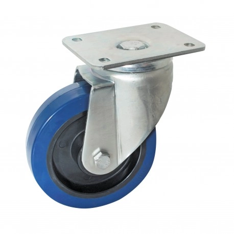 Roulette pivotante AVL - à platine - caoutchouc bleu - Ø125 - 527833O Roulette pivotante AVL - à platine - caoutchouc bleu - Ø125 - 527833O