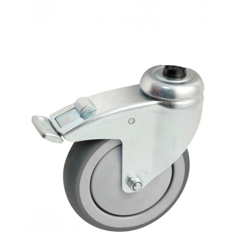 Roulette pivotante à platine ronde + frein AVL - Roue caoutchouc Ø 125 - Charge 100 kg - 550893O
