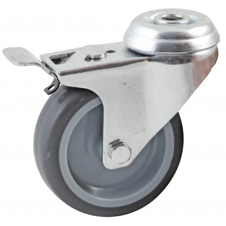 Roulette pivotante à trou central à frein AVL - roue caoutchouc Ø 125 mm - alésage lisse - charge 120 kg - 5529125L Roulette pivotante à trou central à frein AVL - roue caoutchouc Ø 125 mm - alésage lisse - charge 120 kg - 5529125L