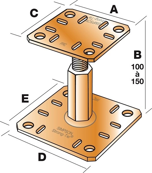 Pied de poteau réglable "prêt-à-fixer" SIMPSON - kit complet avec fixations - KIT FIX PPRC