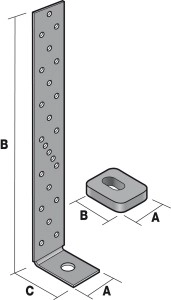 Ancrage pour montant d'ossature SIMPSON - A40xB390xC50 mm - AH39050/2-FR
