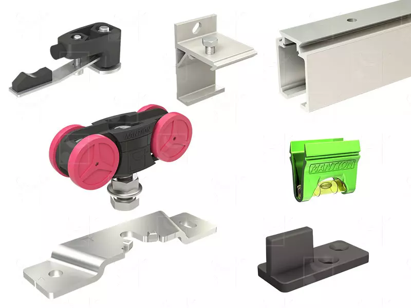 Ensemble rail 1,95 m et accessoires pour porte 21 / 60 kg - MANTION - SAF10-80-195-2 Ensemble rail 1,95 m et accessoires pour porte 21 / 60 kg - MANTION - SAF10-80-195-2