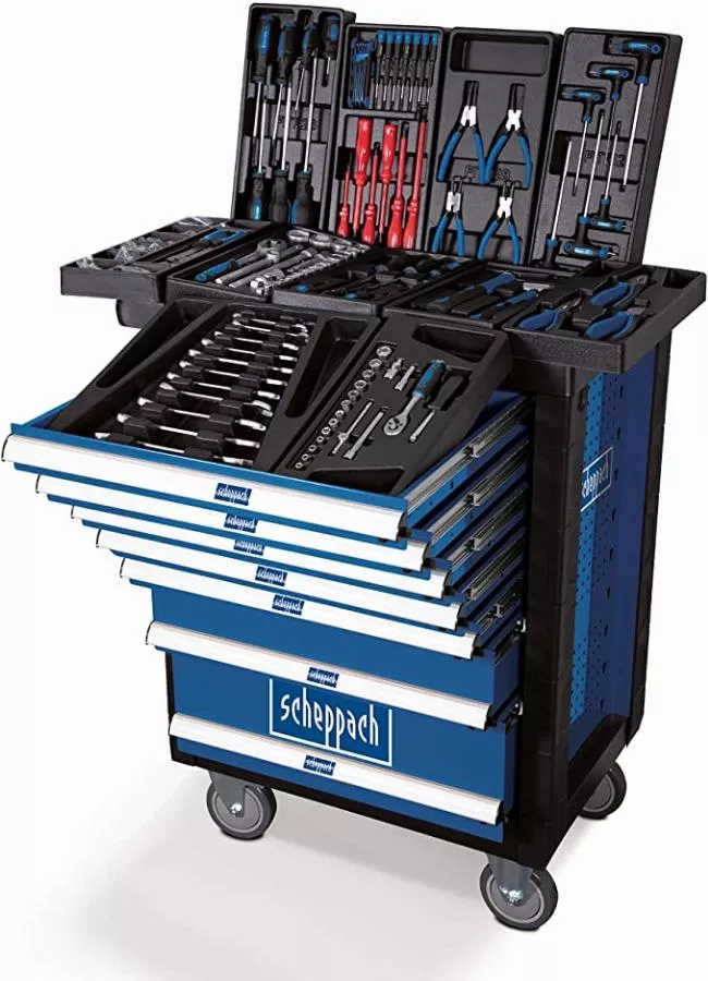 Servante d'atelier mobile SCHEPPACH 7 tiroirs charge max 450 kg avec 263 outils - TW1000 - 5909304900