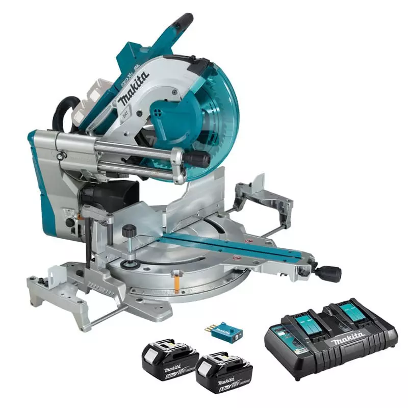 Scie à onglet radiale 36V(2x18V) LXT Ø305 mm - MAKITA - avec 2 batteries 18V 5.0Ah - chargeur - module AWS - DLS211PT2U Scie à onglet radiale 36V(2x18V) LXT Ø305 mm - MAKITA - avec 2 batteries 18V 5.0Ah - chargeur - module AWS - DLS211PT2U