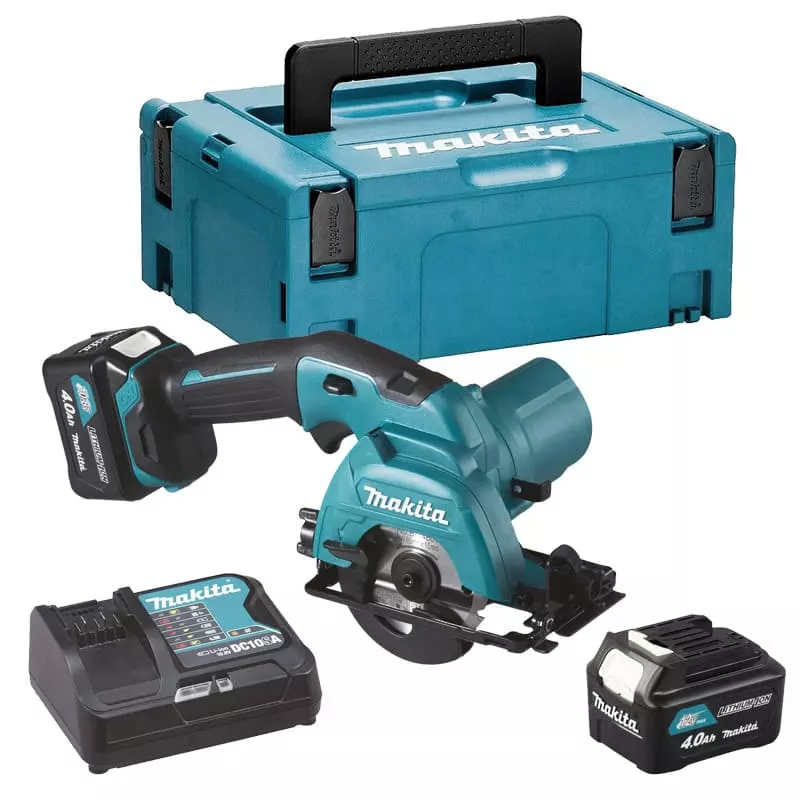 Scie circulaire 10.8V CXT Ø85 mm - MAKITA - avec 2 batteries 12V 4.0Ah - chargeur - MakPac - HS301DSMJ