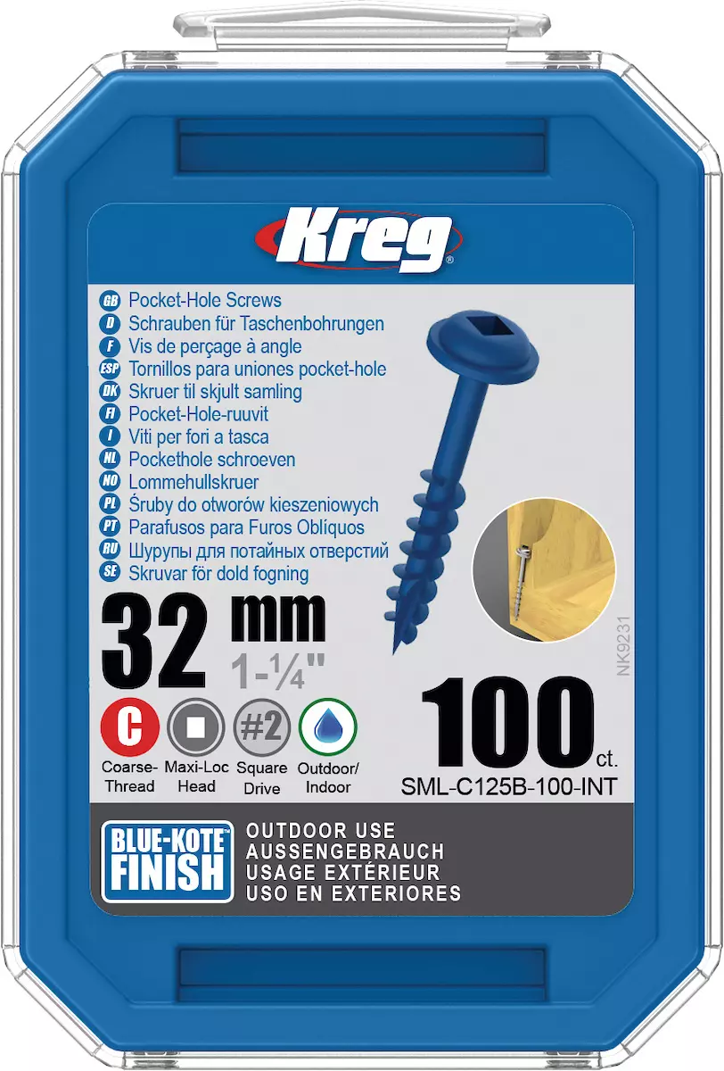Vis à trous de poche 32 Blue-Kote™ Maxi-Loc, Filetage épai, 100 - KREG - SML-C125B-100-INT