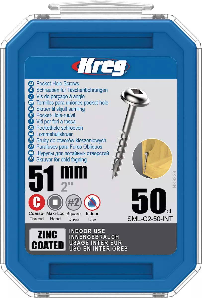 50  Vis à trous de poche 51 mm Revêtu de Zinc Maxi-Loc, Filetage épai - KREG - SML-C2-50