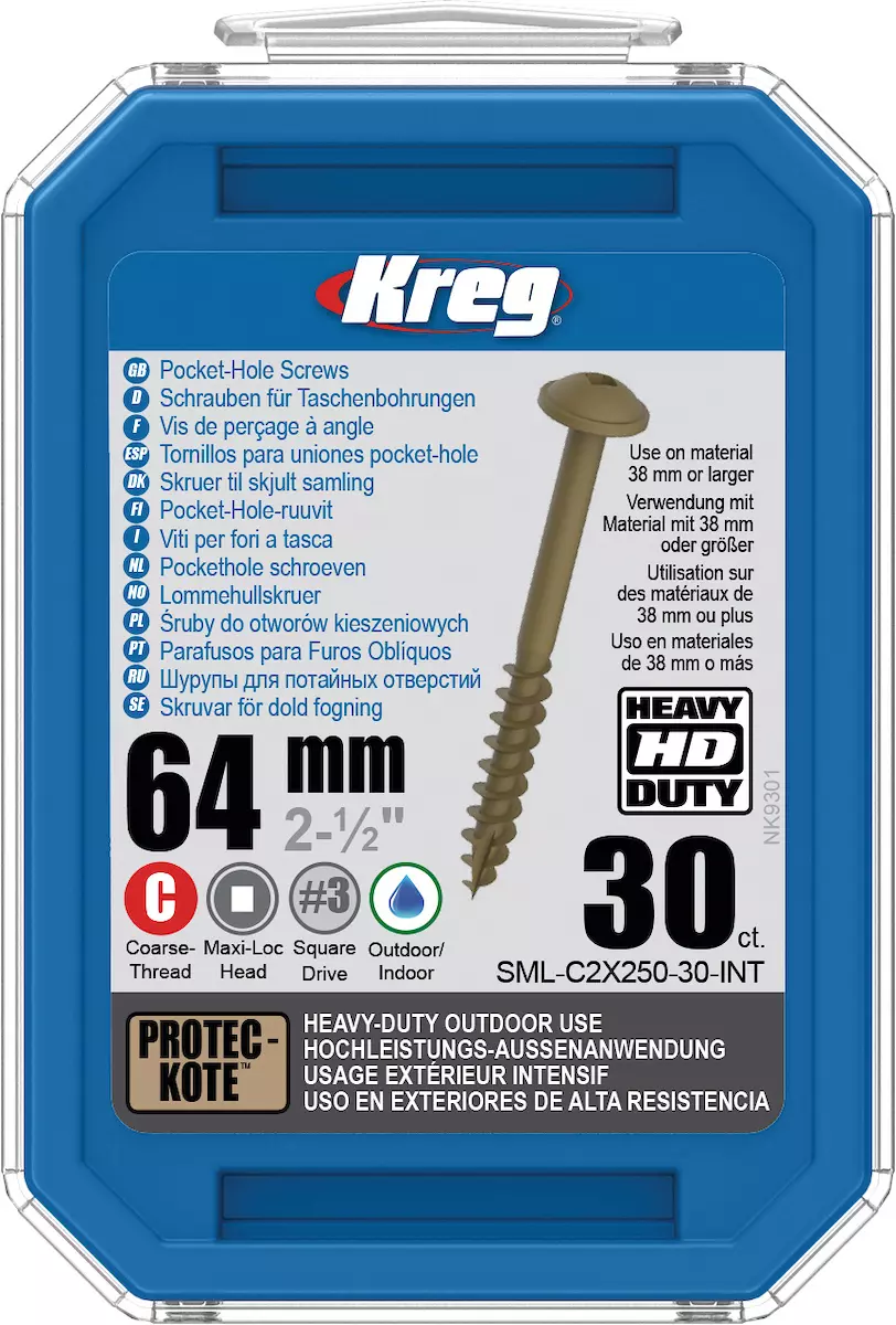  Vis à trous de poche HD 64 mm Protec-Kote™ Maxi-Loc, Filetage épai, 30- KREG - SML-C2X250-30-INT