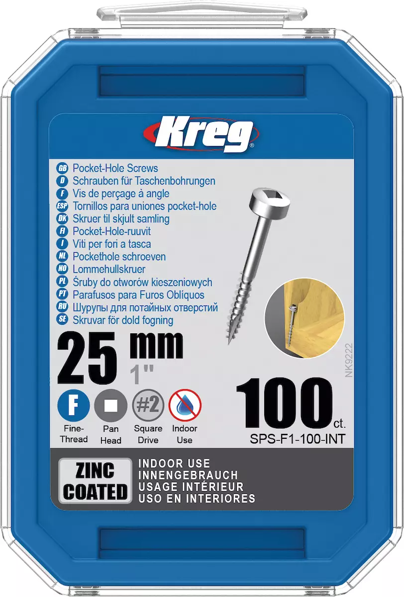 Vis à trous de poche Kreg  Revêtu de Zinc Pan-Head, Filetage fin - SPS-F1-100