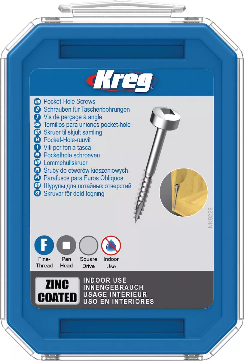 Vis à trous de poche Kreg  Revêtu de Zinc Pan-Head, Filetage fin - SPS-F