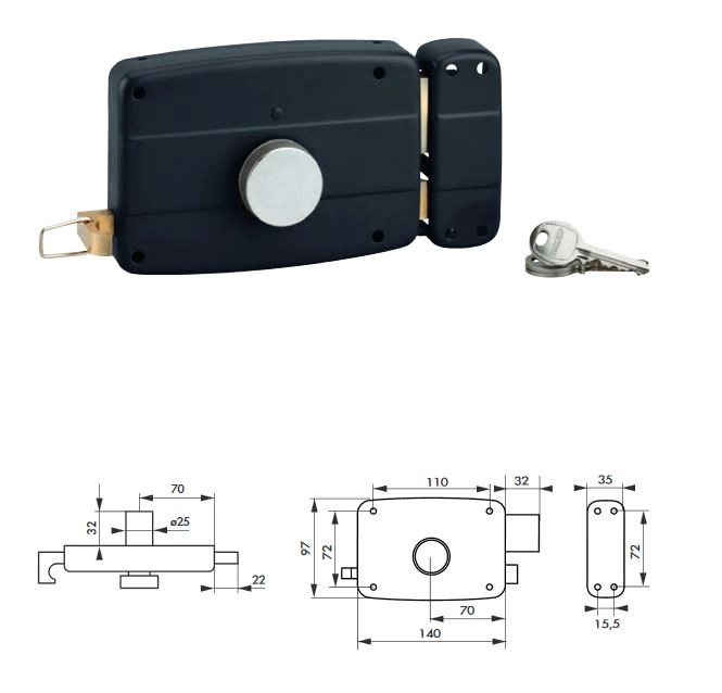 Serrure THIRARD Garage à tirage et bouton droite canon Ø25 - LG:32 mm 3 clés - 