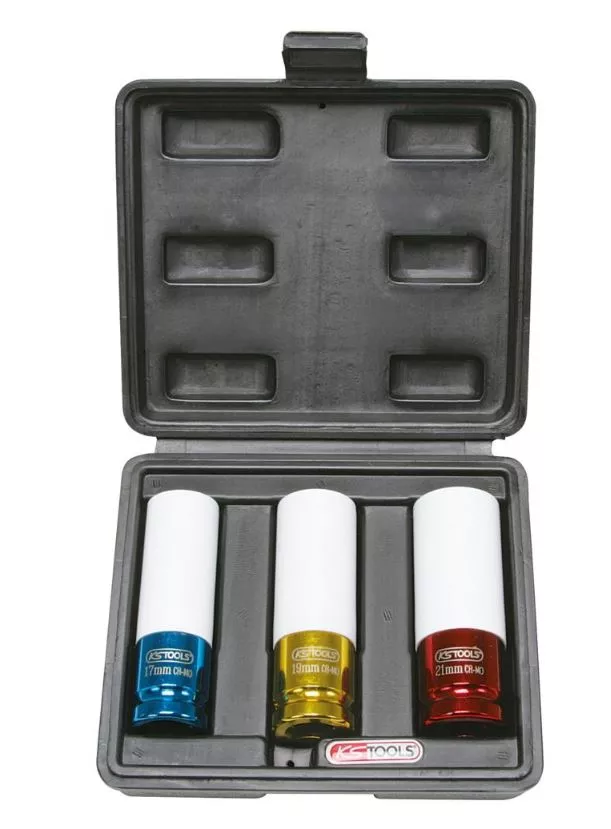 Jeu de 3 douilles à chocs pour jantes aluminium KS TOOLS 17, 19, 21 mm - 515.1005 Jeu de 3 douilles à chocs pour jantes aluminium KS TOOLS 17, 19, 21 mm - 515.1005