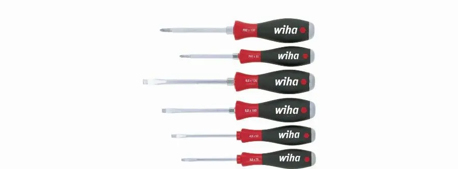 Jeu de 6 tournevis Softfinish WIHA Fente/Phillips - 6 pans - disque de frappe - 21250