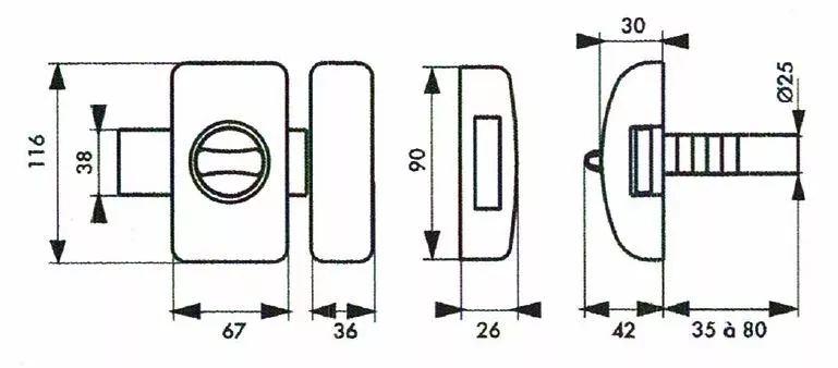 Verrou universel à bouton THIRARD cylindre languette HG5 + 3 clés - Noir - 00080473