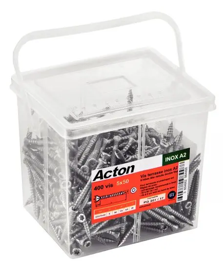 Seau 500 Vis terrasse tête fraisée 5 x 60 inox A2 Torx 25 + 1 embout Torx bois dur ACTON - 623265X60SEAU     